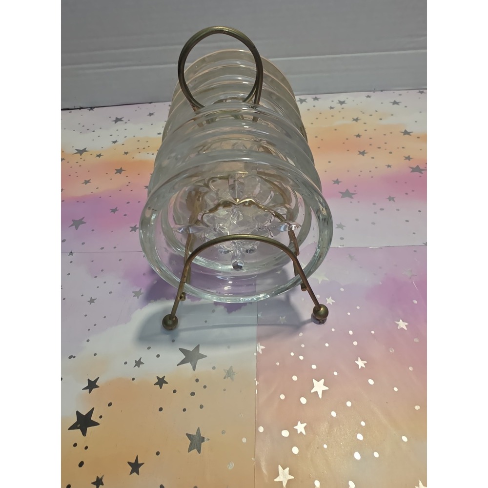 Vintage Princess House Clear Glass Fleur-de-lis Coaster Set Of Six Brass Caddy